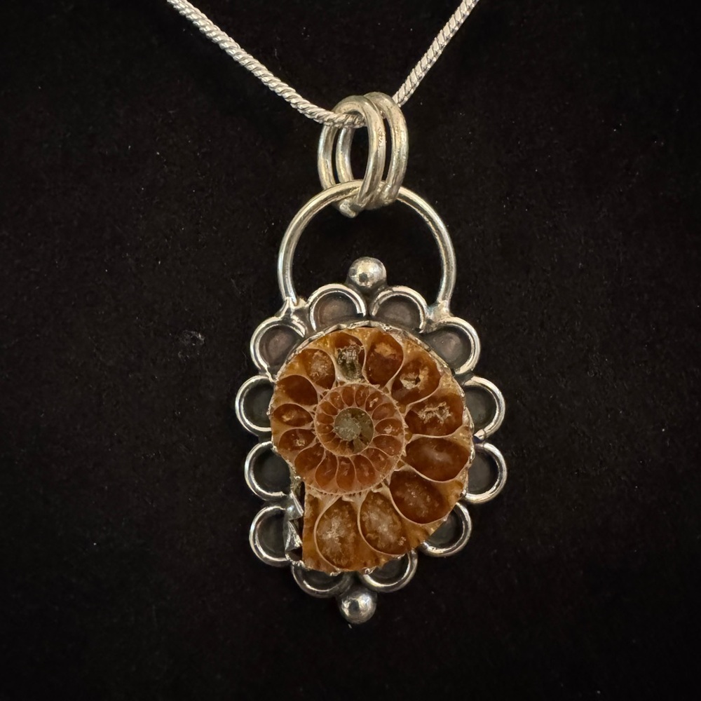Sterling Silver and‎ Brown Ammonite Pendant Necklace with chain